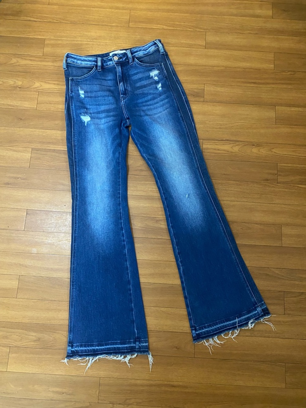 KanCan Dark Blue Flare Jeans with Raw Hem